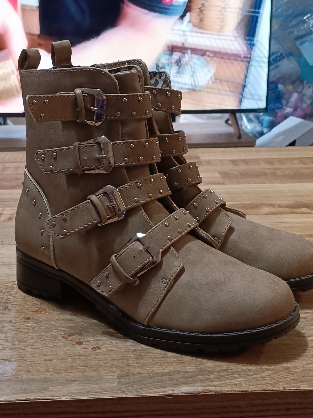 Girls Size 3Y Justice Taupe Buckle Strap Ankle Boots Motorcycle Boots